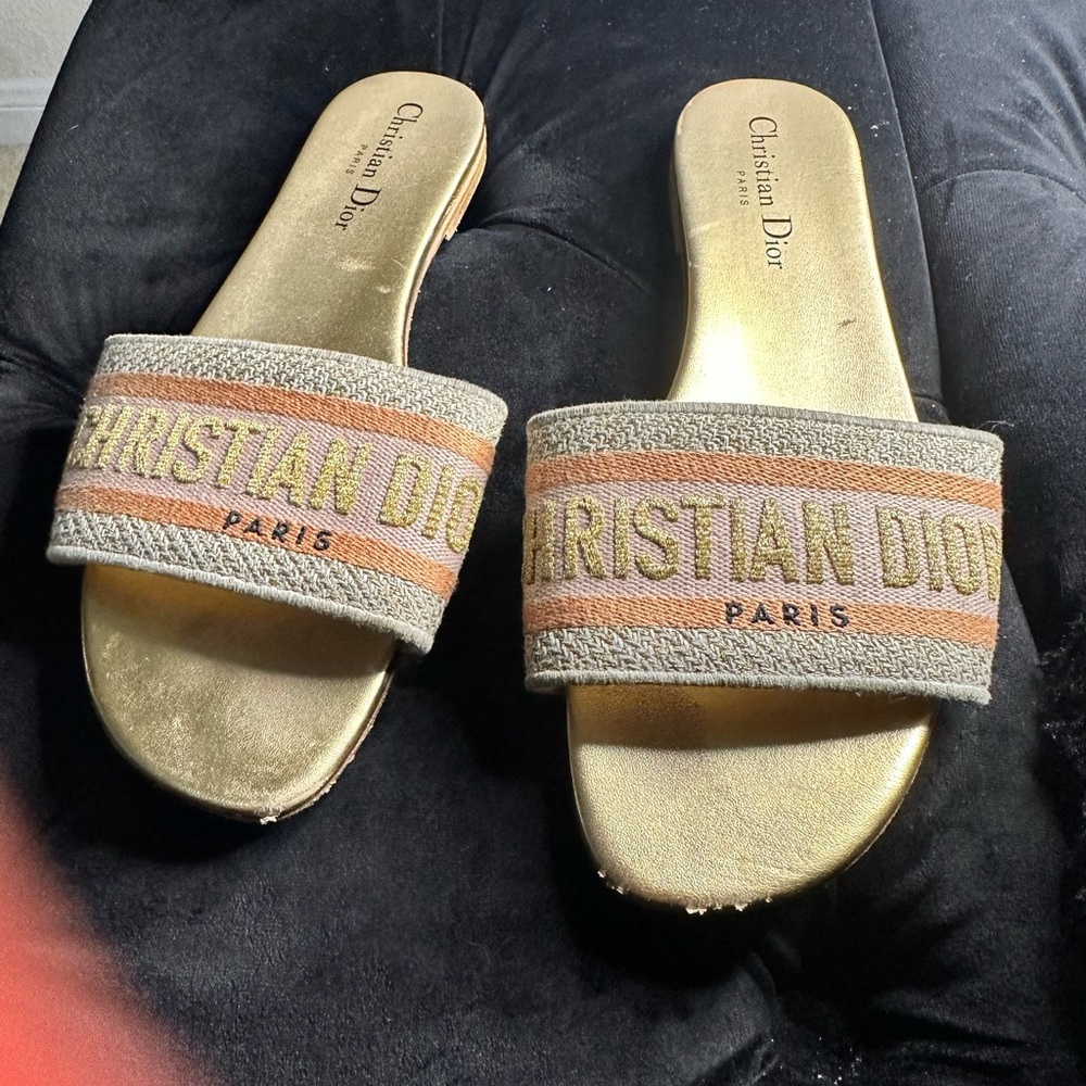 Christian Dior Canvas slide pink and gold SZ 38&1/2- SZ8
